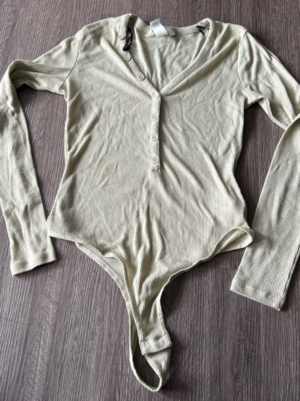 H&M Light Olive Ribbed Long Sleeve Henley Bodysuit